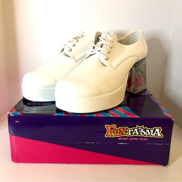 Pleaser - Funtasma Pimp-02 White Patent Platform Shoes with Aquarium Heel - Men - Picture 4 of 14